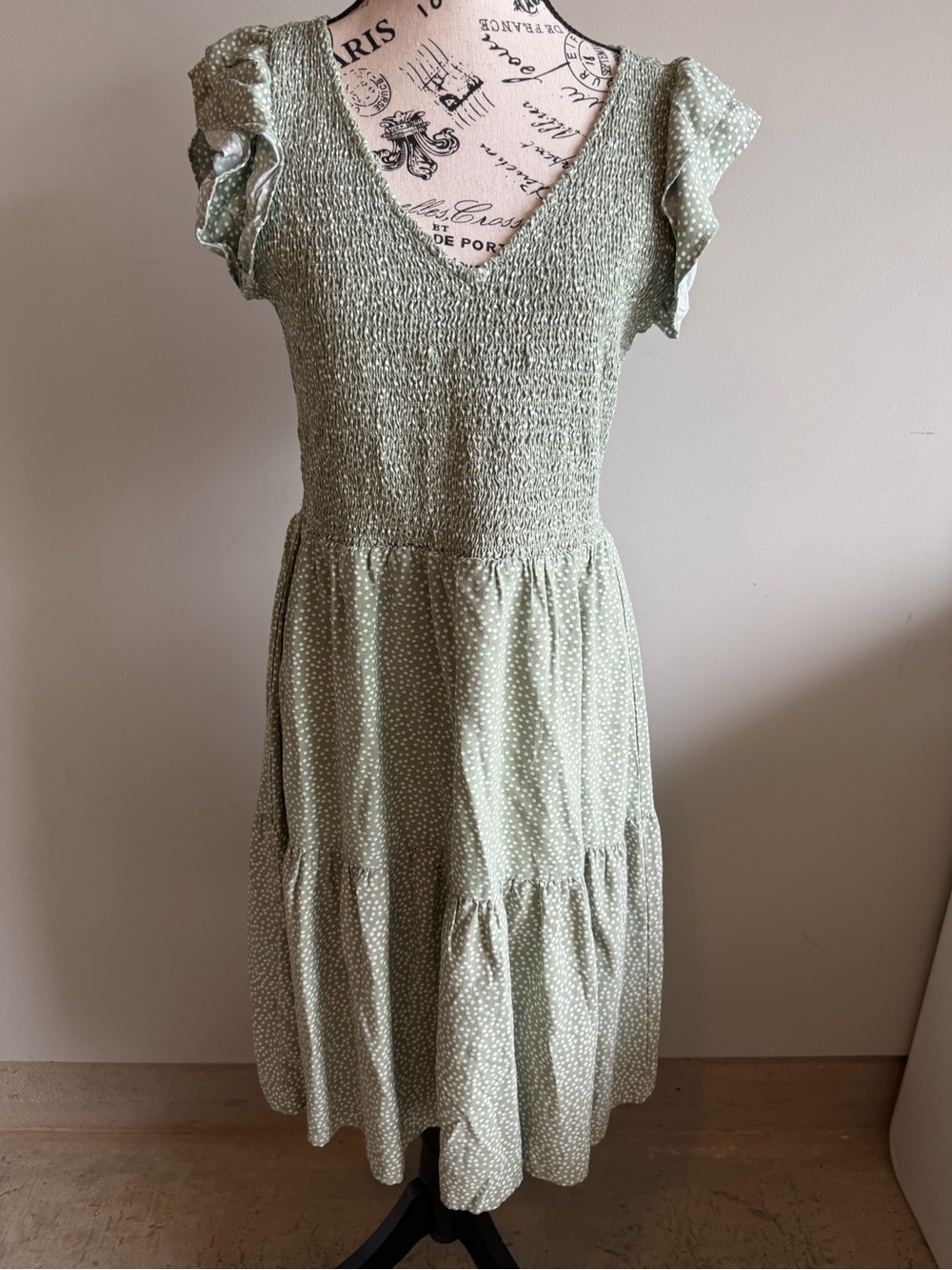 LOFT Sage Green Polka Dot Dress